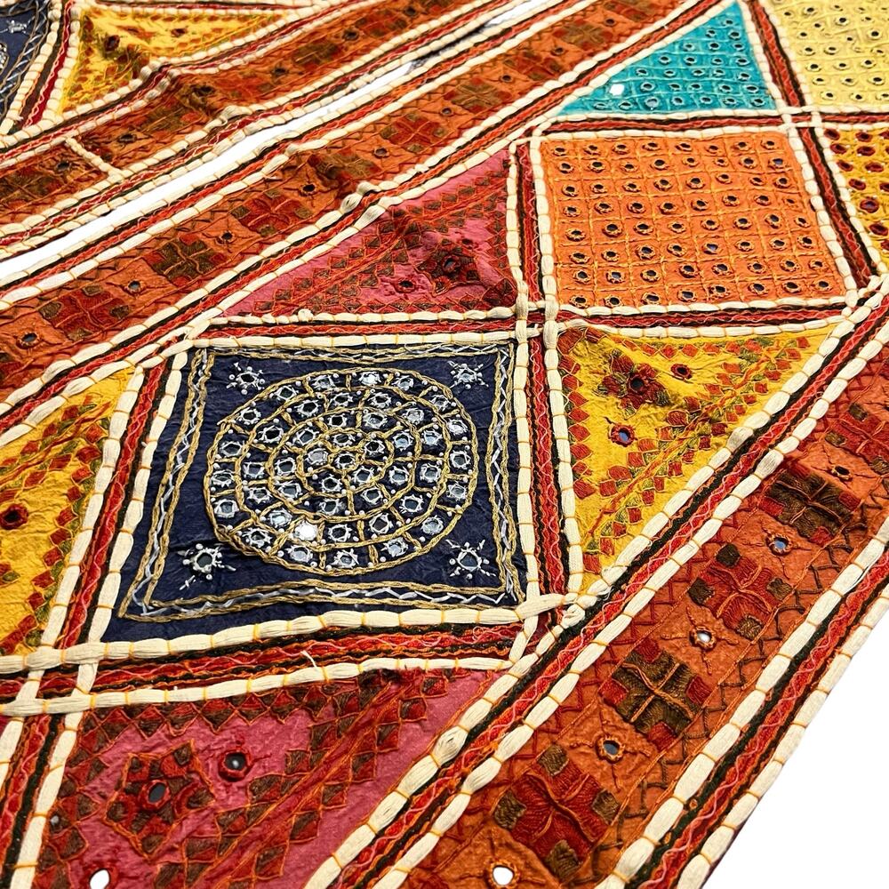 Vintage Rajasthani Sari Embroidered Patchwork Mirrored Tile Wall Hanging Panels - Picture 7 of 8